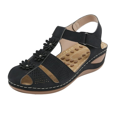 

Closed Toe Sandals for Women Casual Summer 2023 Hollow Out Vintage Beach Wedge Leather Sandal Gladiator Outdoor Orthopedic Shoe
