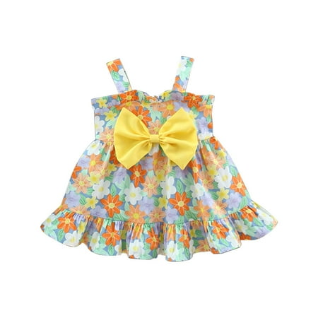 

Tarmeek Toddler Baby Girls Sleeveless Dress Front Bowknot Stripe Sling Summer Jumpsuit Princess Casual Beach Sundress