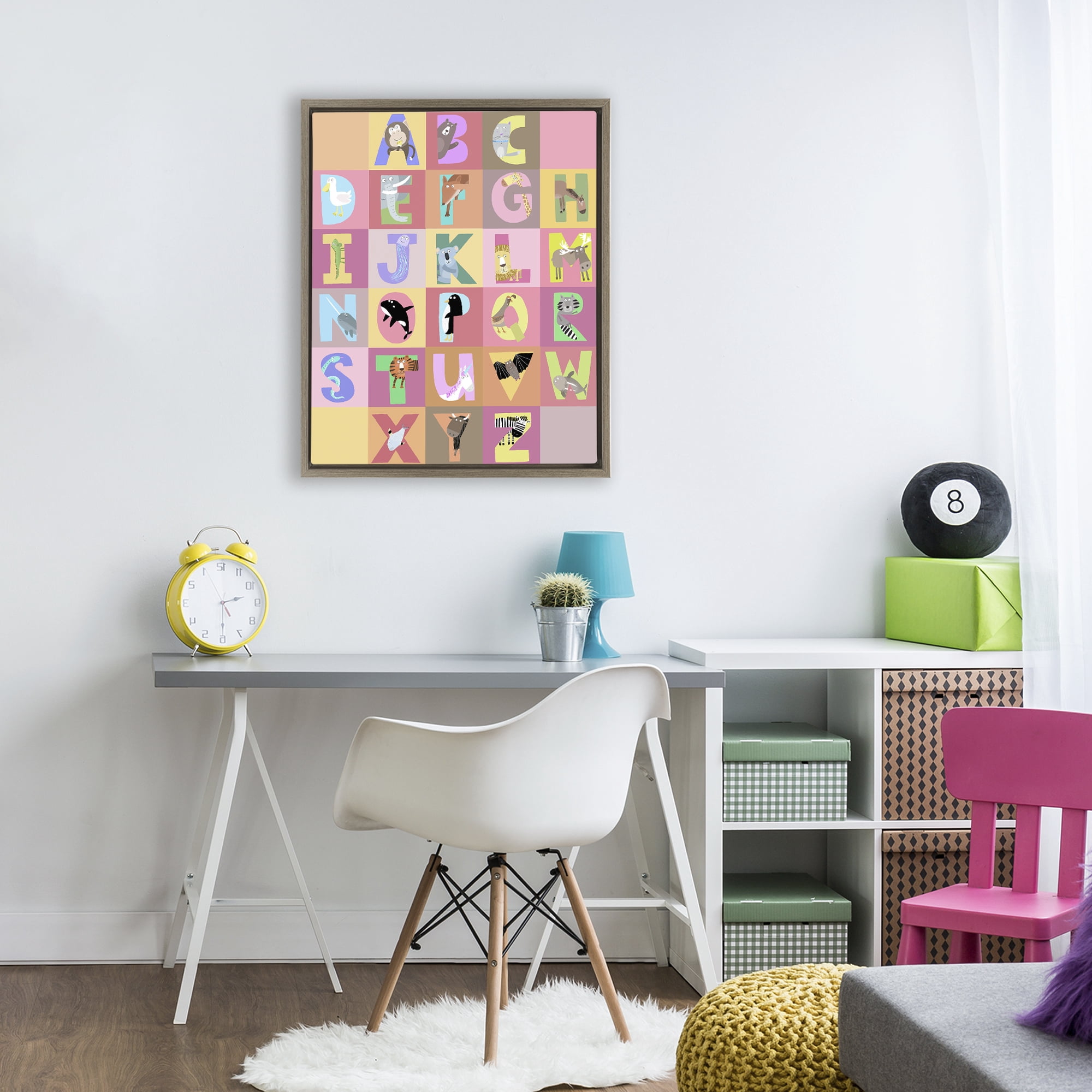 Stupell Industries Animal Alphabet in Pink Brown Framed Floater Canvas Wall Art, design by Carla Daly