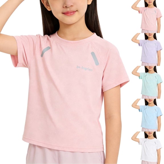Hrsba Kids Boys and Girls Summer T Shirt Crew Neck Short Sleeve Mesh Active Fabric Casual Tee Shirt Lightweight Breathable Sports Top for Everyday Wear