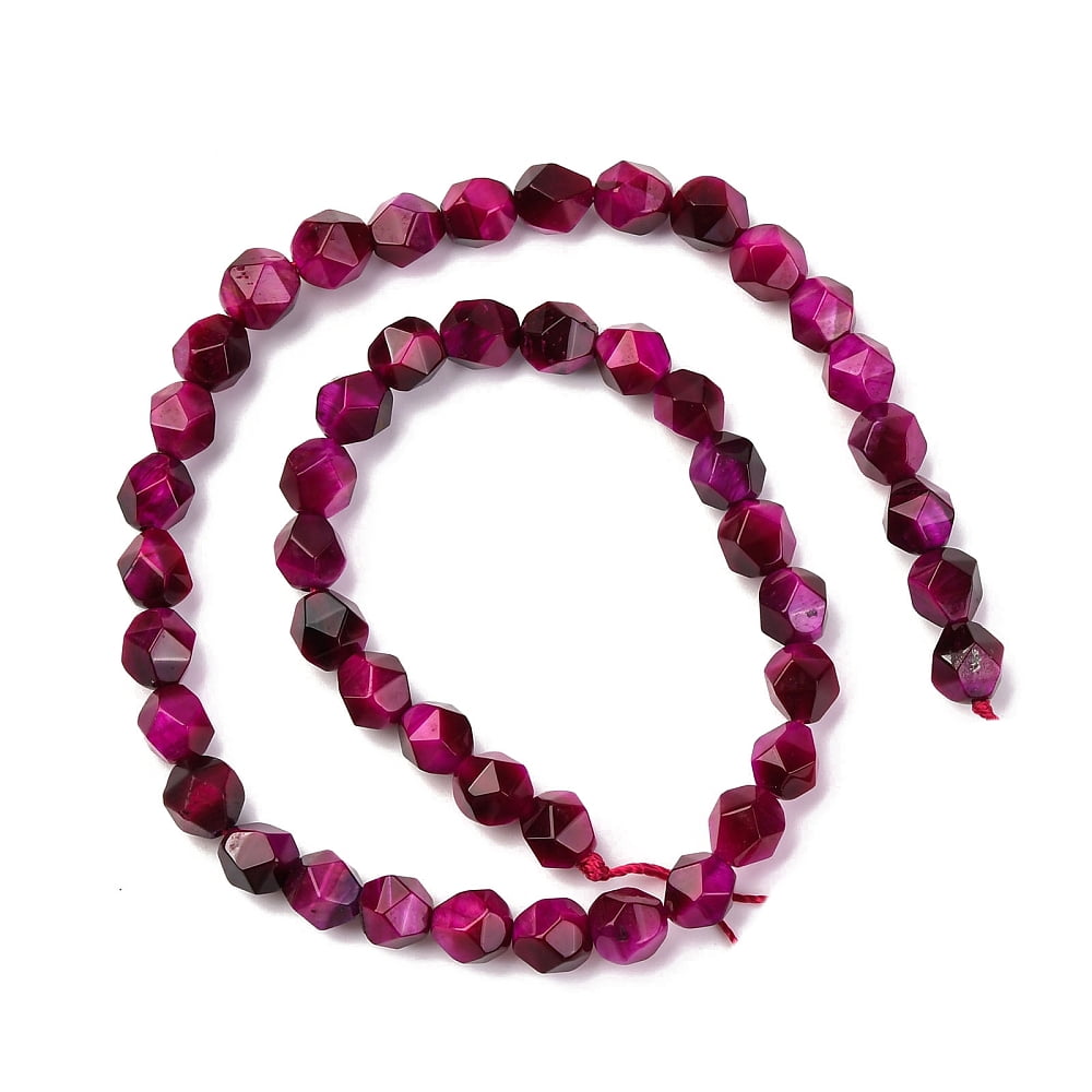 3strands Natural Tiger Eye Beads Strands Dyed Heated Faceted Star Cut Beads Medium Violet Red 7~8mm Hole: 1mm 47~48pcs/strand 14.7 inch~15 inch(37~38cm)