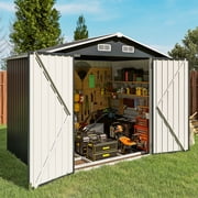 Aoxun 8x 6 Outdoor Storage Shed with Base Frame, Metal Garden Tool Shed with Lockable Door, Galvanized Steel Shed for Backyard, Lawn and Patio, Black