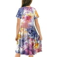 thumbnail image 4 of vokkrv Girls Cotton Short Sleeve Dresses Formal Dress Sleeve Tiered Swing A-Line Cute Midi Casual Sundress Multicolor B 11-12 Years, 4 of 5