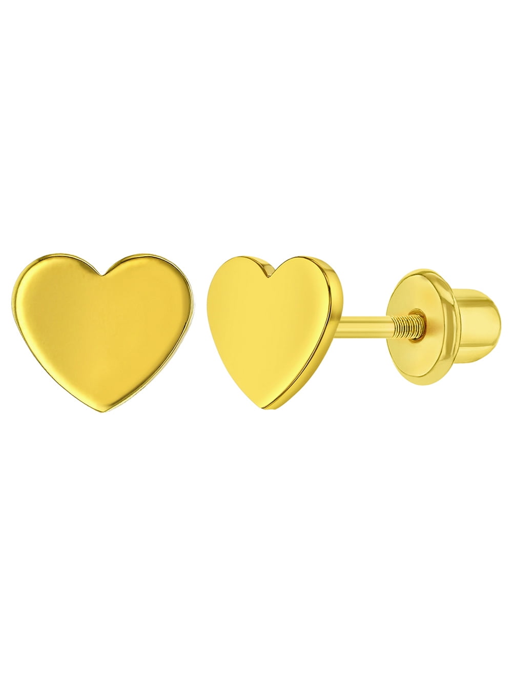 Gold Plated Plain Heart Screw Back Earrings for Babies, Infants, and Toddlers