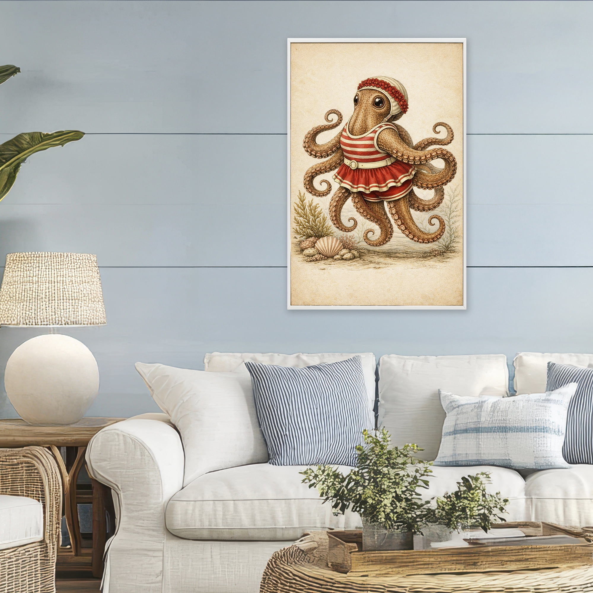 Stupell Industries Octopus of Maritime Bathing Society White Framed Giclee Art, design by Grotto Studios