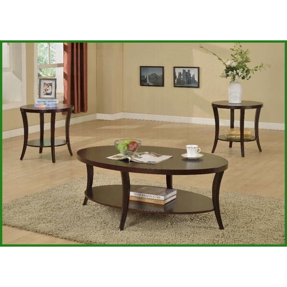 Perth 3-Piece Espresso Oval Coffee Table & End Table Set – Extra Storage for Living Room, Versatile Style
