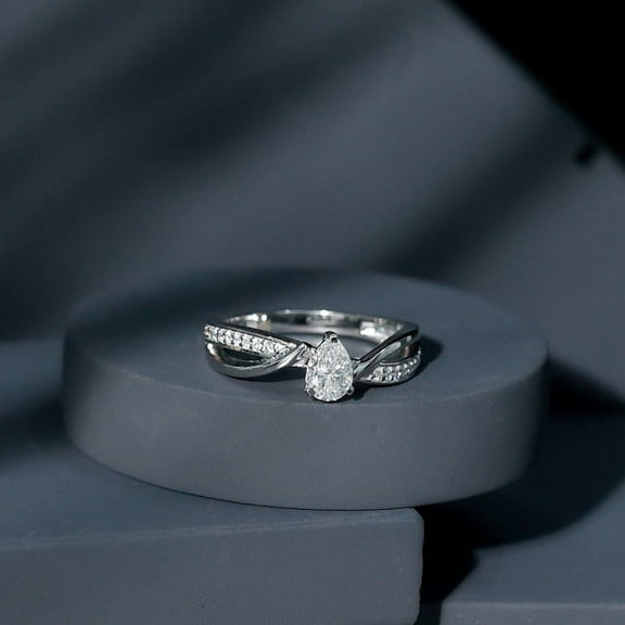 Silvago Jewel 1.9 Ct Pear Cut Lab Created Diamond Rings - 14K White Gold Plated Anniversary Rings for Her - Swirl Engagement Wedding Rings for Women's - Forever Diamond Rings - Promise Gifts for Her