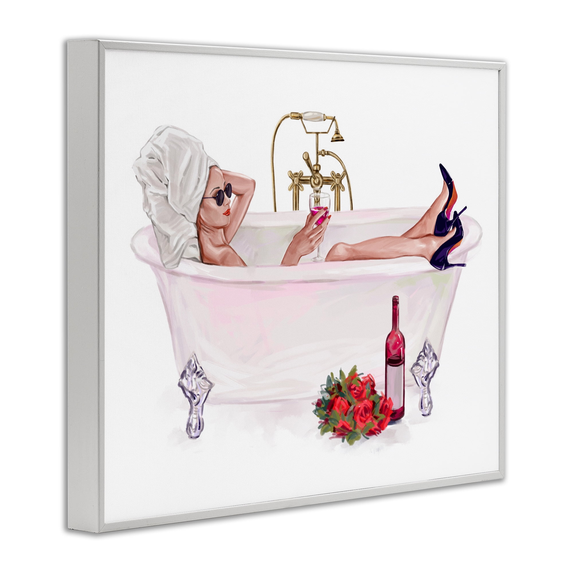 Woman with Wine Bath White Framed Giclee Art, design by Ziwei Li