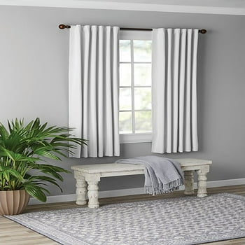 Mainstays Solid Color 100% Blackout Rod Pocket + Back Tab Single Curtain Panel, White, 50 x 63