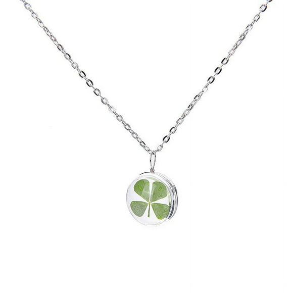 DEBGFS Real Green Lucky Shamrock Four Leaf Clover  Pendant Necklace Friends Gift