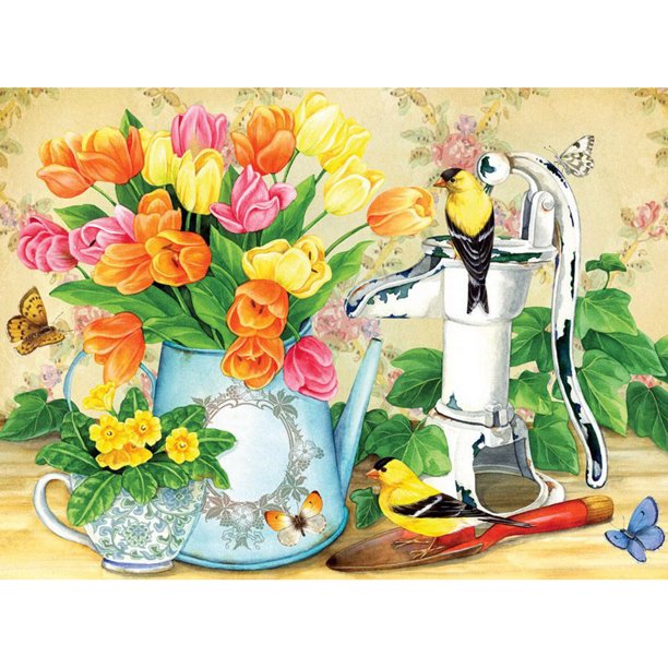 Taladro de pintura de diamante (DE5229) mosaico de decoración del hogar redondo completo DIY (B3344 florero pájaro) 45x60cm FLhrweasw Nuevo