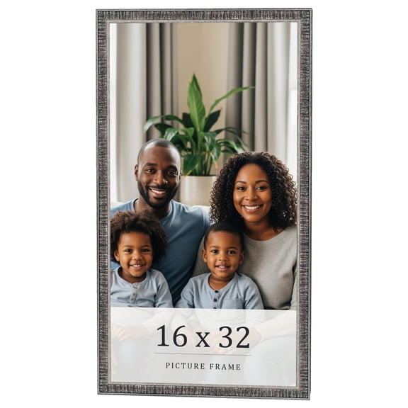 16x32 Frame Silver Grey Distressed Solid Wood Picture Frame | 0.75 Inch Moulding Width | Interior