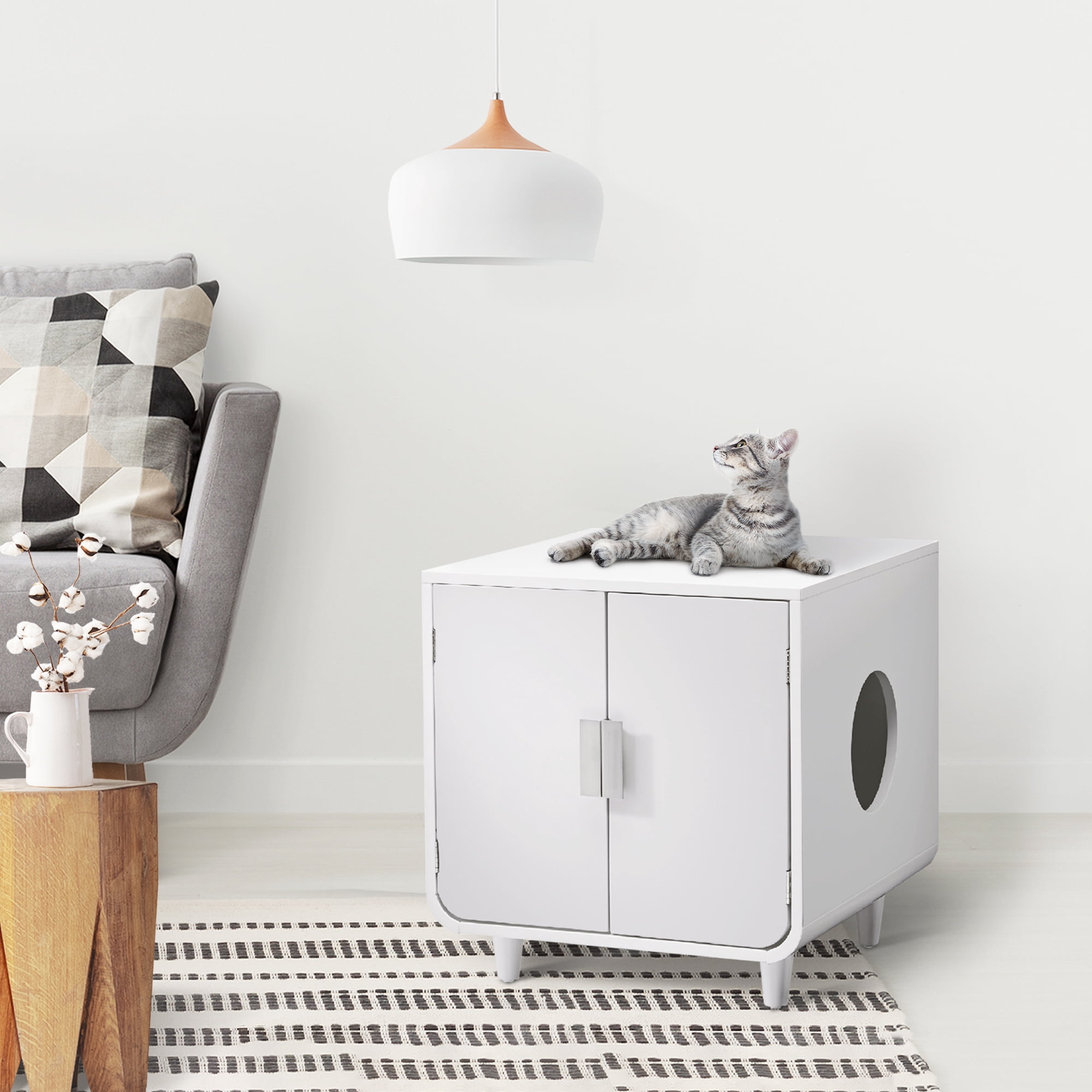 Teamson Pets Dyad Wooden Cat Litter Box, Alpine White