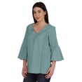 thumbnail image 4 of Moomaya Bell Sleeve Cotton Tunic For Womens V-neck Plain Summer Schiffli Top, 4 of 8