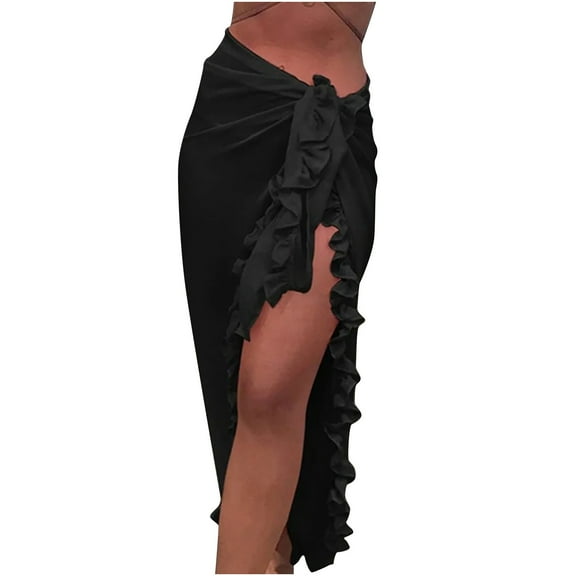 Mrat Flared Skirts Women's Casual Fashion Solid Color Flowing Skirt Hip Wrap Skirt Bubble Skirts S-213 Black One Size