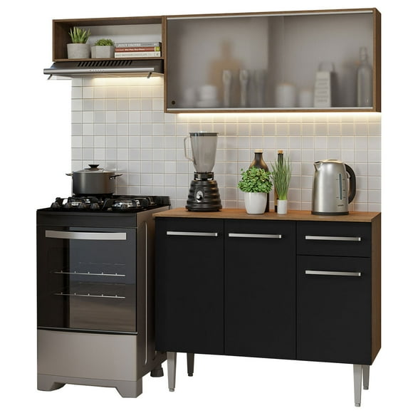 Madesa Alacena de Cocina Integral Compacta 165 cm Emilly Rustic/Negro 03