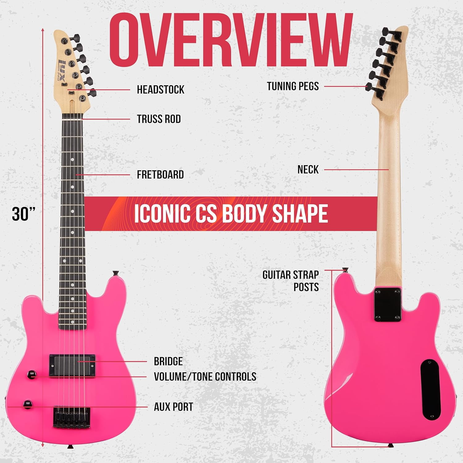 LyxPro CS 30" Beginner Electric Guitar Kit - Pink