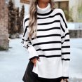 thumbnail image 2 of Quinlirra Turtleneck Sweater Women Plus Women's Casual Long Sleeve Turtleneck Sweater Side Slit Knitted Stripe Loose Blouse, 2 of 5