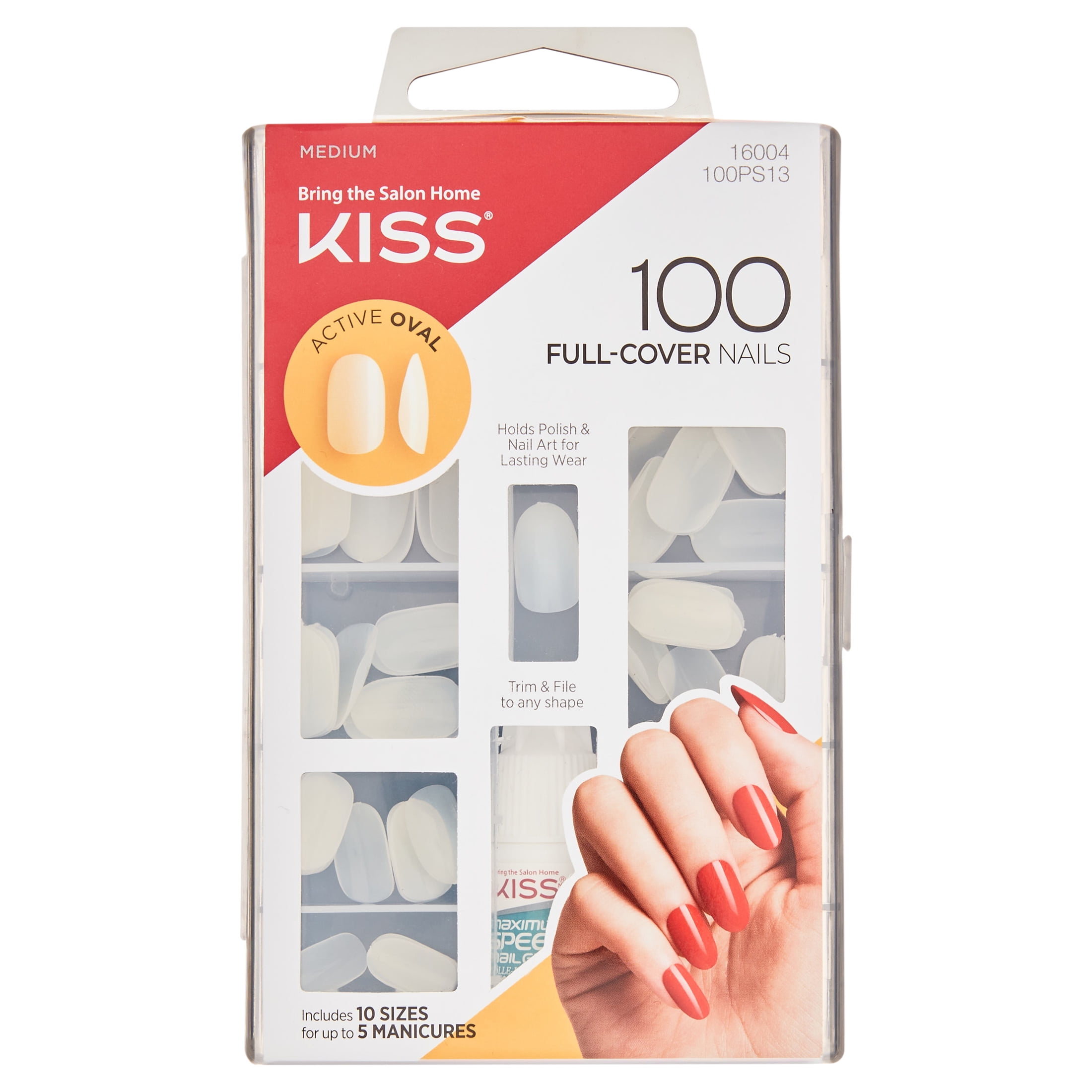 KISS Full-Cover Active Oval Medium Oval Press-on Nails with Glue, Clear, 100 Pieces
