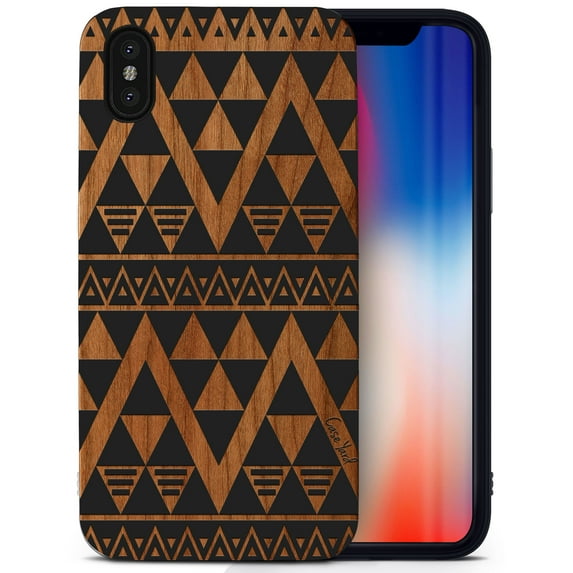 Case Yard Wooden Case for iPhone-X Soft TPU Silicone cover Slim Fit Shockproof Wood Protective Phone Cover for Girls Boys Men and Women Supports Wireless Charging Negative Triangle Pattern Design