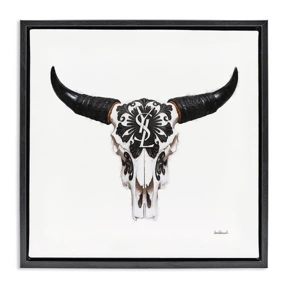 Stupell Industries Chic Brand Cattle Skull Fashion Painting Black Floater Framed Canvas Art Print Wall Art, 18 x 18