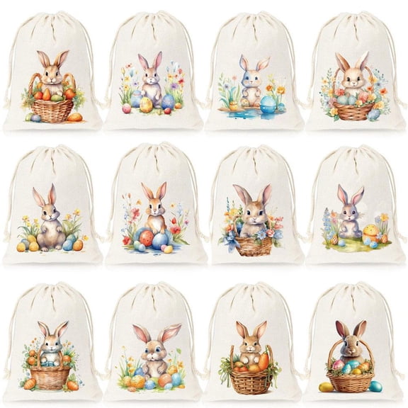 QENASHAING Easter Gift Bag, 3.94 x 4.72 in, 12-Pack, Reusable Holiday Favor Bag for Candy and Toys, Perfect for Easter Egg Hunts and Classroom Parties