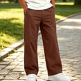 thumbnail image 2 of Lmnyox Boy's Pants Casual Plain Elastic Waist Straight Leg School Uniform Teen Loose Trousers with Pockets, 2 of 9