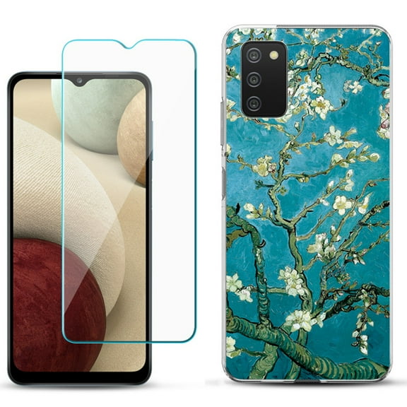 Slim-Fit TPU Phone Case Compatible with Samsung Galaxy A02s, with Tempered Glass Screen Protector, by OneToughShield ® - Almond Blossom