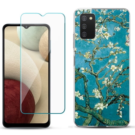 Slim-Fit TPU Phone Case Compatible with Samsung Galaxy A02s with Tempered Glass Screen Protector by OneToughShield ® - Almond Blossom