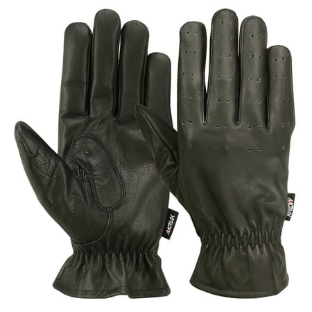 MRX Men's Front Cuff Driving Gloves Basic Soft Outdoor Glove Goat Leather Full Finger, Black (Medium)