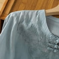 thumbnail image 4 of CheerKidz Women's Embroidered 3/4 Sleeve Round Neck Blouse Imitation Cotton Linen Buckle Detail Stylish Top for Work or Weekend(Blue,XL), 4 of 9