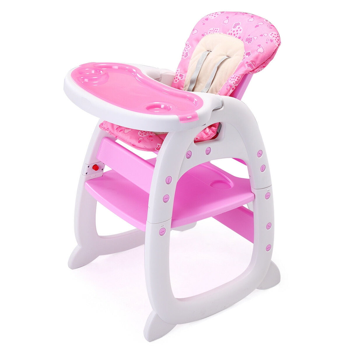 Kepooman 3 in 1 Baby High Chair, Adjustable Convertible Play Seat Booster Toddler with Feeding Tray - Pink