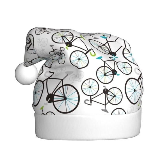 Kowoue Bicycle Pattern Santa Hat Christmas Hats for Adults, Holiday Unisex Velvet Comfort Xmas Hat for Women Men