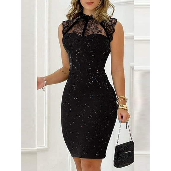 Glitter Contrast Lace Party Dress
