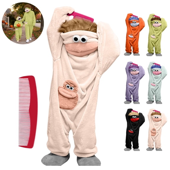 Mfakffe Kids Funny Big Mouth Monster Onesie Pajamas Hooded Full Body Matching Loungewear Warm Sleep Costume for Boys Girls Cold Weather Home Wear With Comb
