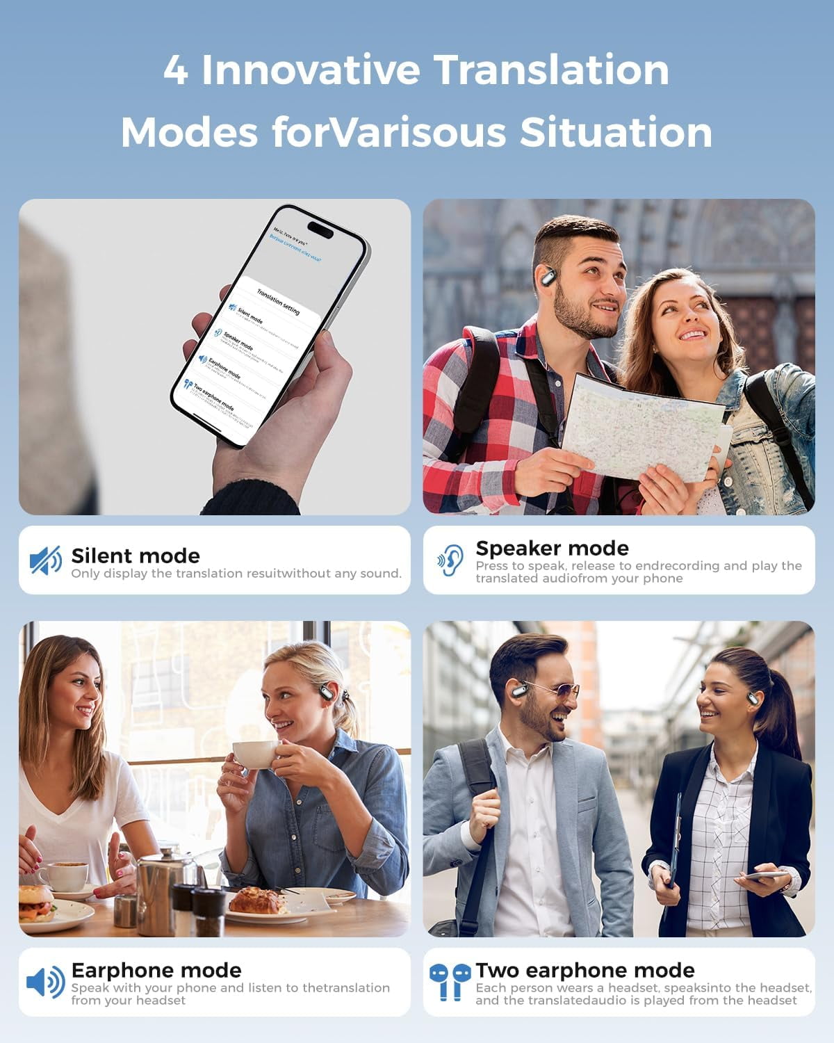 AI Language Translator Earbuds, 144 Languages Real-Time Translation, 3-in-1 Bluetooth Headphones