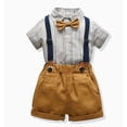 thumbnail image 2 of UngA Toddler Baby Boy Suit Clothes Gentleman Wedding Outfits Long Sleeve Dress Shirt + Suspender Pants + Bowtie 1-5T Newborn Boy Outfits Brown,4-5 Years, 2 of 7