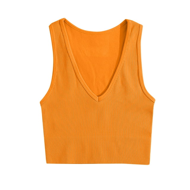 Timegard Débardeurs de Gym pour Femmes Sans Manches à Col en V Côtelé Confortable Court Extensible Athlétique Course Yoga Hauts