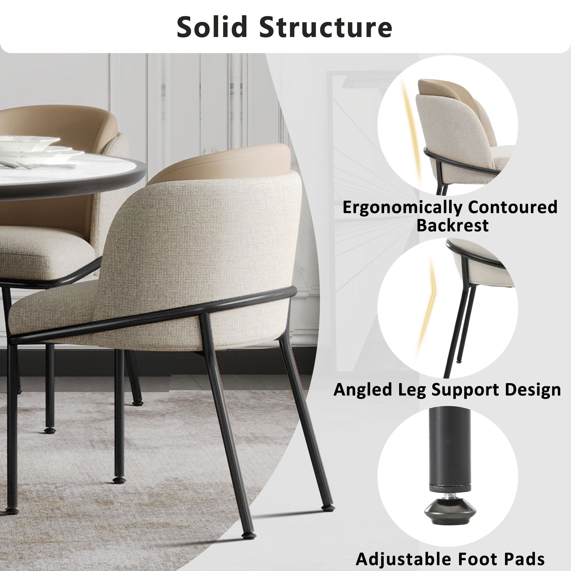 Noble House 2 Modern Chairs with Slanted Legs and Adjustable Feet (Beige)