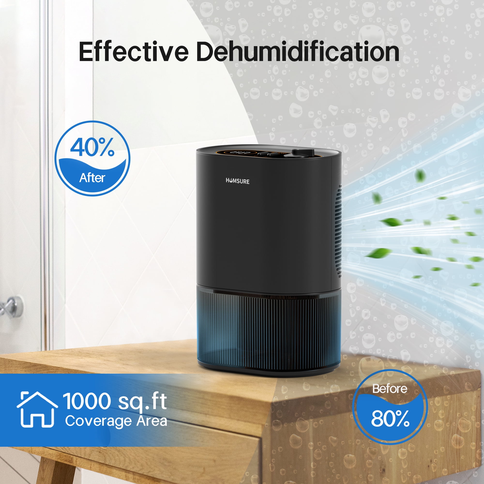 Dehumidifier 120 oz. Large Capacity Tank, Powerful Dehumidifier LED Display with Timer 7-Colour Ambient Light, Auto off, Sleep Moode, Timer, Energy Efficient Cabinet Bathroom 03