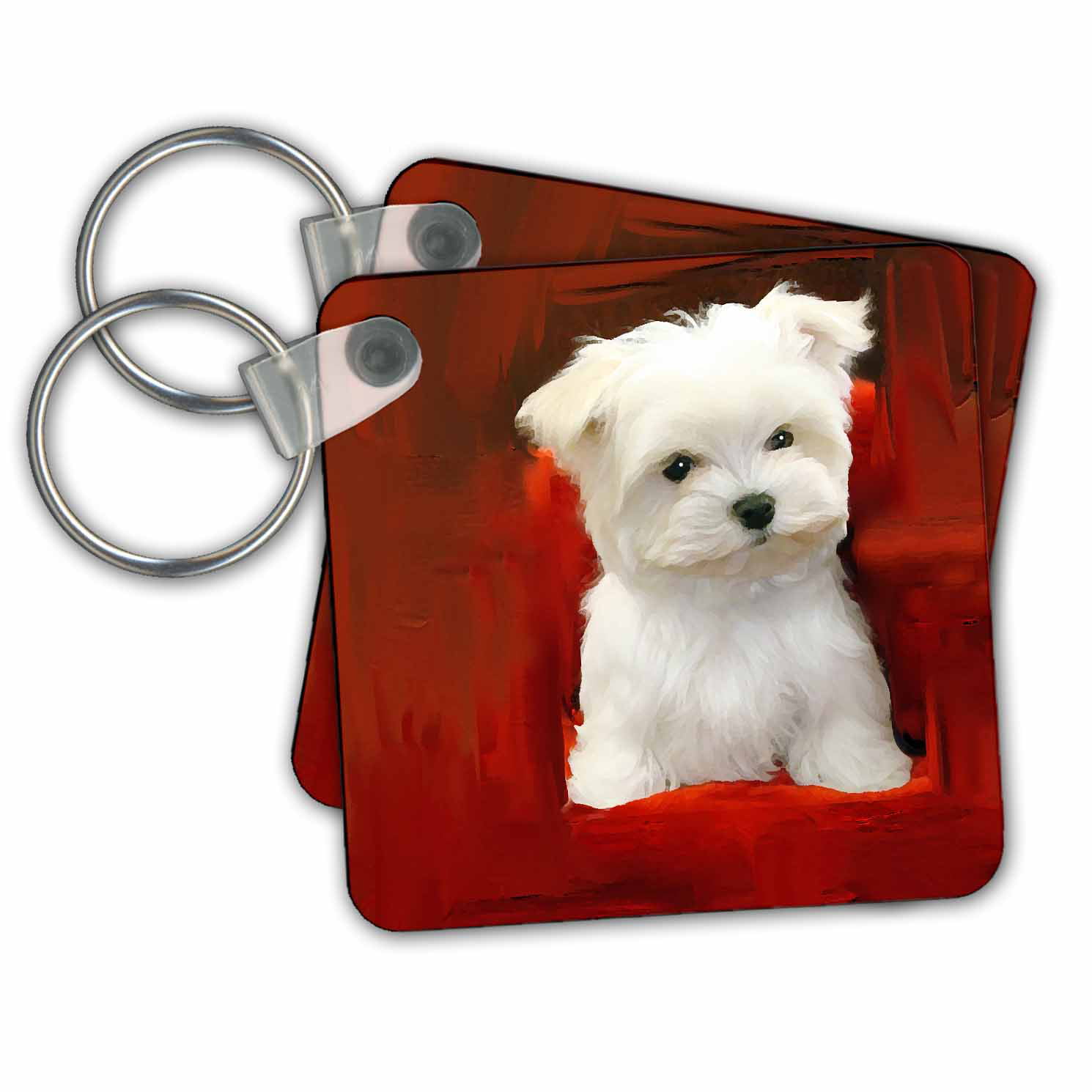 2 Key Chain Set Maltese Dog Lanyard with Beads Keychain I Love Heart My Dog 