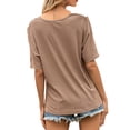 thumbnail image 4 of Guardurnaity Mujeres Camiseta Manga Corta Cuello V Color Bloque Empalme Verano Suelto Casual Top Prendas para la parte del cuerpo Café S Guardurnaity AP001239-13, 4 of 6