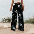 thumbnail image 5 of Mlqidk Womens Pants Casual High Waist Yoga Pants Dressy Wide Leg Cotton Linen Trouser Plus Size Loose Floral Print Pants with Pocket Black L, 5 of 5