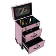 thumbnail image 5 of 3 Layers Rolling Makeup Case, Large Cosmetic Trolley with Locks, Dividers, Cosmetics Storage Organizer 14.2*9.1*22.8in for Makeup / Nail Art / Hair Styling, Pink, 5 of 32