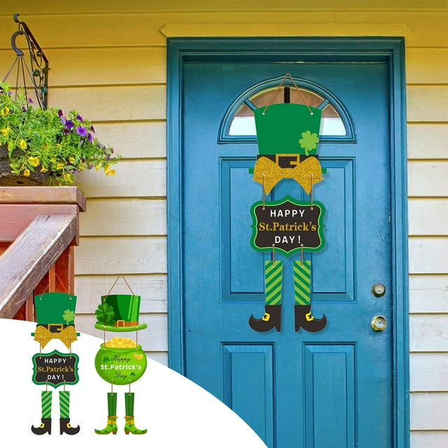 Fiudx Colgador de Puerta Del Día de San Patricio, Decoración En Forma de Peciolo, Papel Verde, Letrero de Bienvenida para El Hogar, Fácil de Colgar, Decoración Irlandesa Festiva, Tamaño 27 X 28 X 0,3