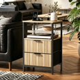 thumbnail image 3 of Nightstand Set of 2 with Fabric Drawers, Fluted Nightstand with Charging Station, Oak Night Stand Set of 2, Bed Side Table with Fabric Drawers, End Table for Bedroom with Charging Station, 3 of 5