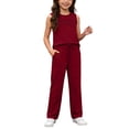 thumbnail image 2 of WQNVRNR Girls 2 Piece Outfits- Sleeveless Tank Top Wide Leg Pants Fashion Cute Casual Loose Matching Lounge Set with Pockets Wine Size 4, 2 of 9