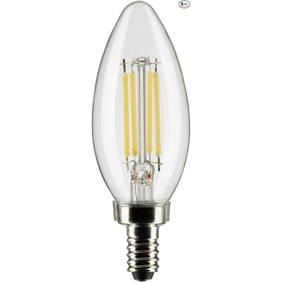 SATCO S21274 5.5W B11 90 CRI 3000K 120V LED Candelabra Base Bulb, Clear (6 Pack)