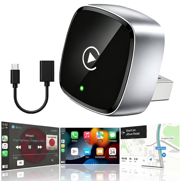Mini Wireless CarPlay & Android Auto Converter, Dual USB-A/Type-C Plug & Play, Zero Delay Fast Pairing, Universal Compatibility for iPhone Android & Majority Car Models