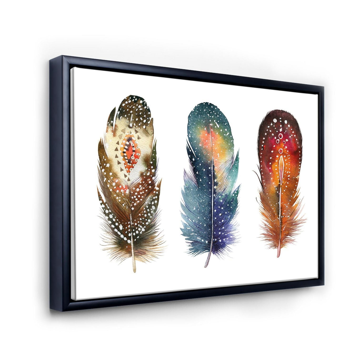 Designart Colourful Boho Feather Set IX FLOAT FRAME WALL ART